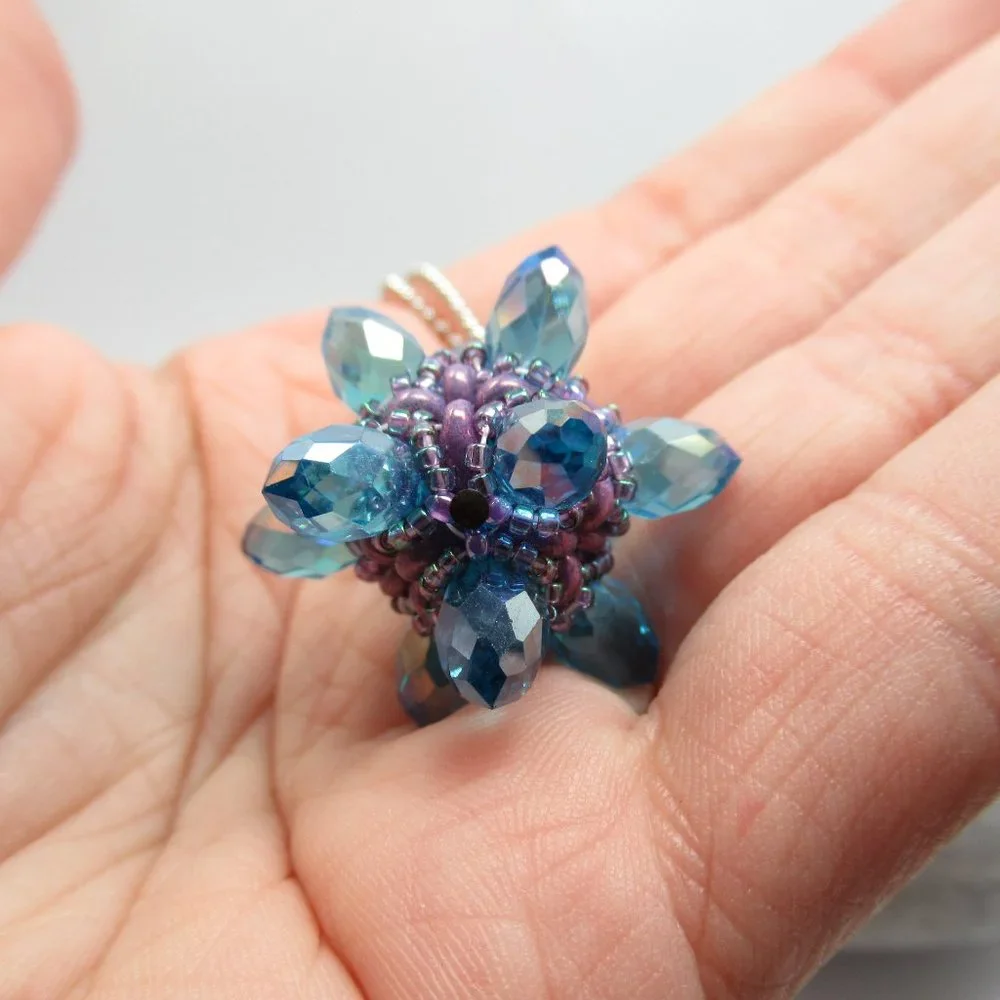 Blue Crystal 3d Beaded Bead pendant